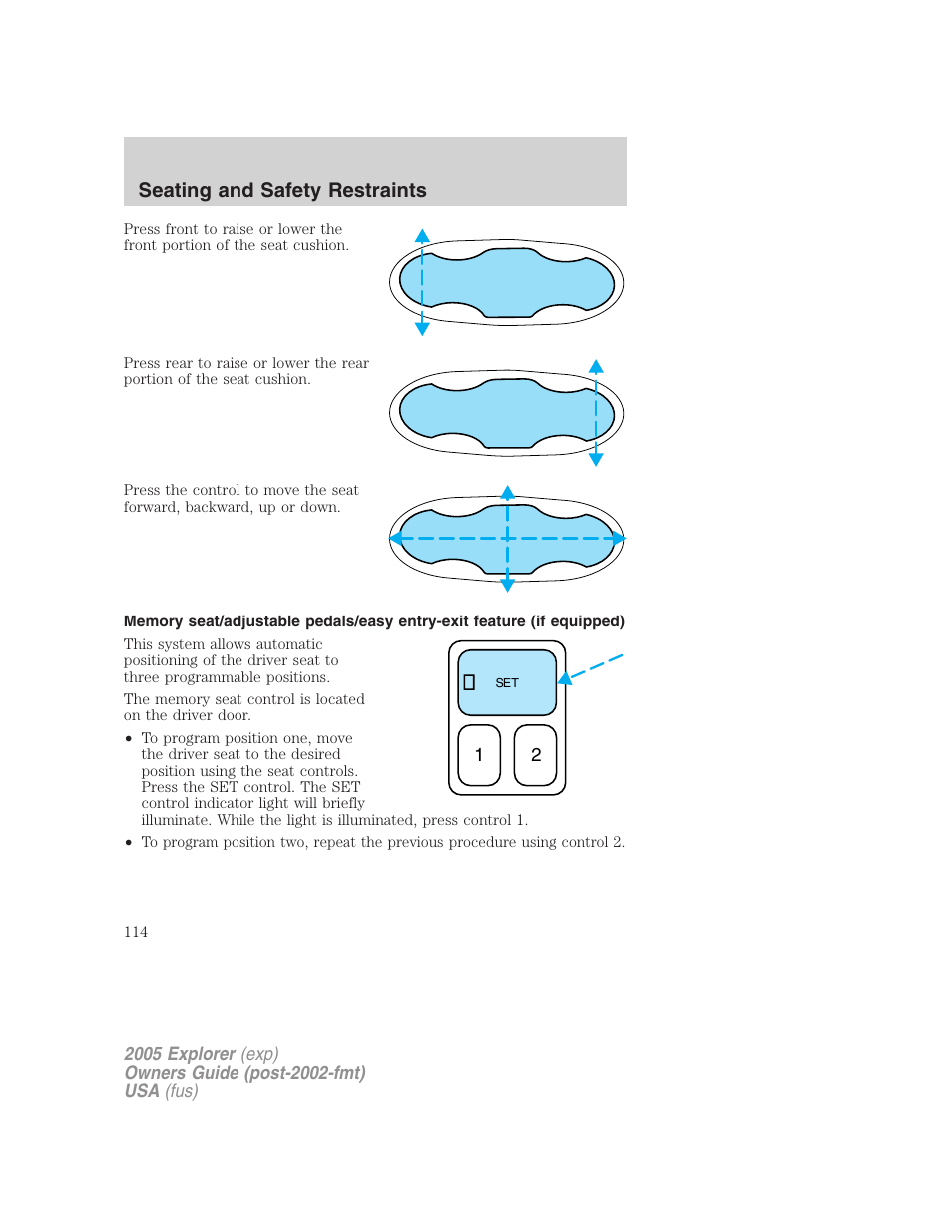 Seating and safety restraints | FORD 2005 Explorer v.3 User Manual | Page 114 / 312