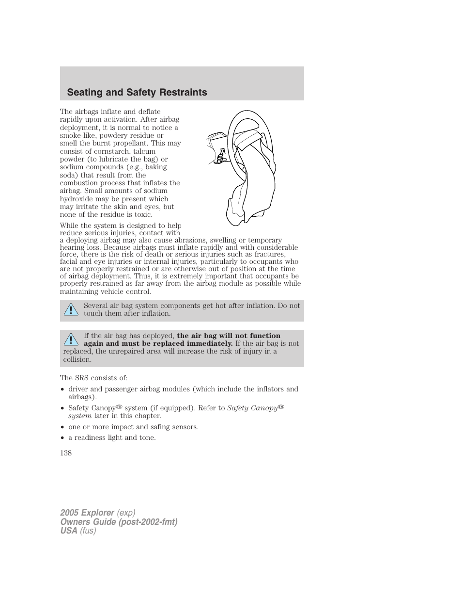 Seating and safety restraints | FORD 2005 Explorer v.3 User Manual | Page 138 / 312