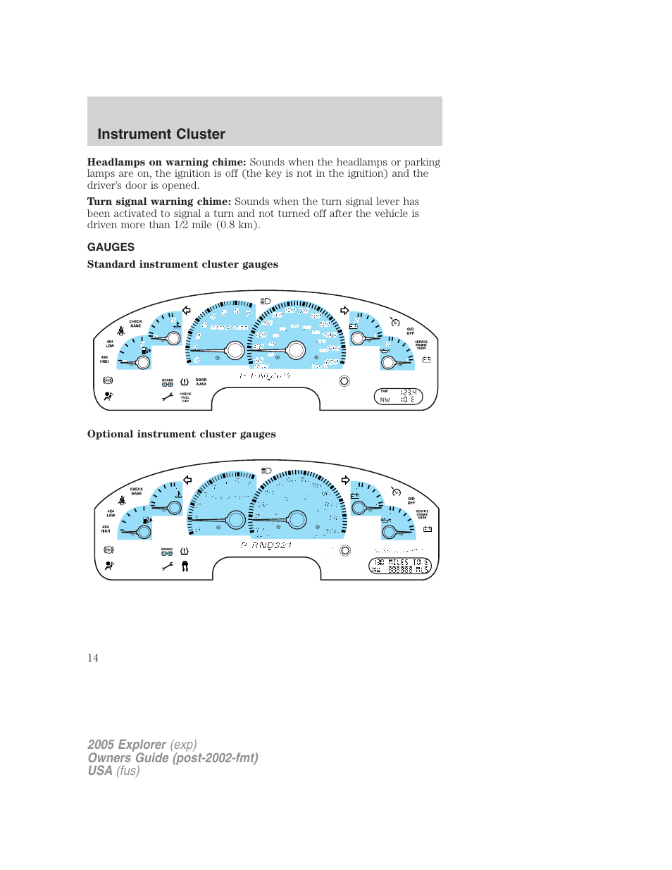 Gauges, Instrument cluster | FORD 2005 Explorer v.3 User Manual | Page 14 / 312