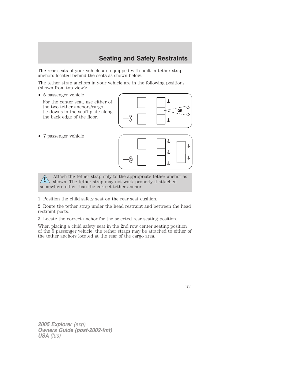 Seating and safety restraints | FORD 2005 Explorer v.3 User Manual | Page 151 / 312