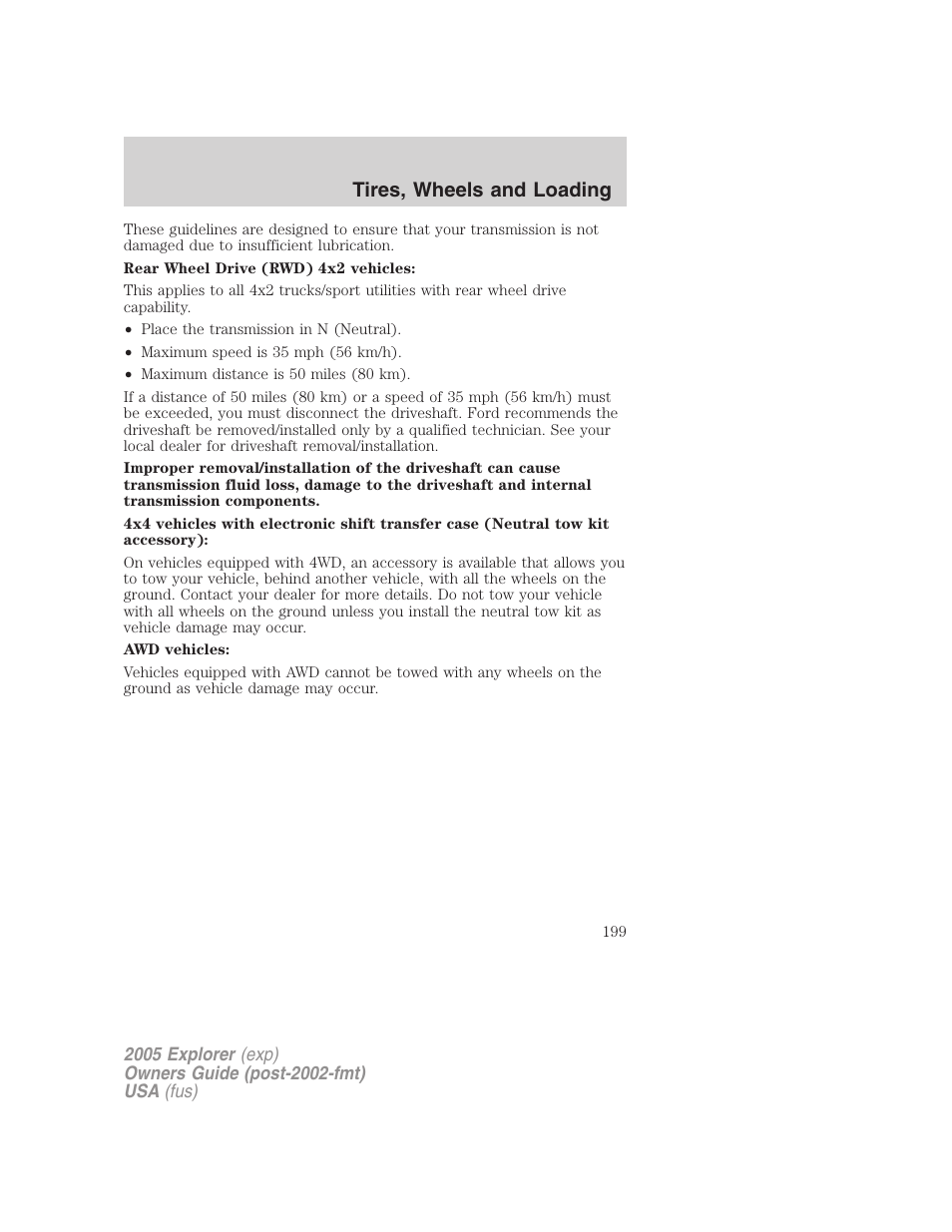 Tires, wheels and loading | FORD 2005 Explorer v.3 User Manual | Page 199 / 312