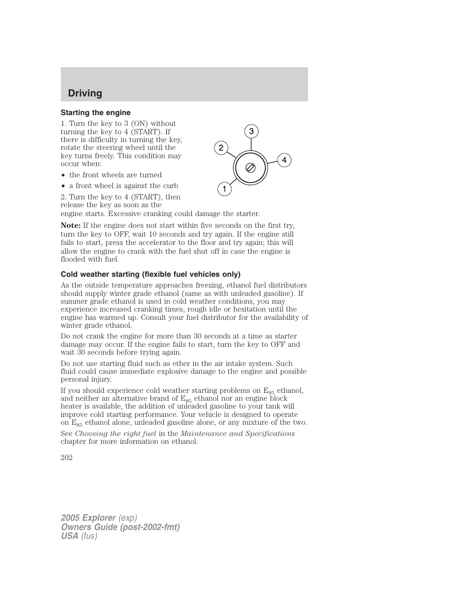 Starting the engine, Driving | FORD 2005 Explorer v.3 User Manual | Page 202 / 312