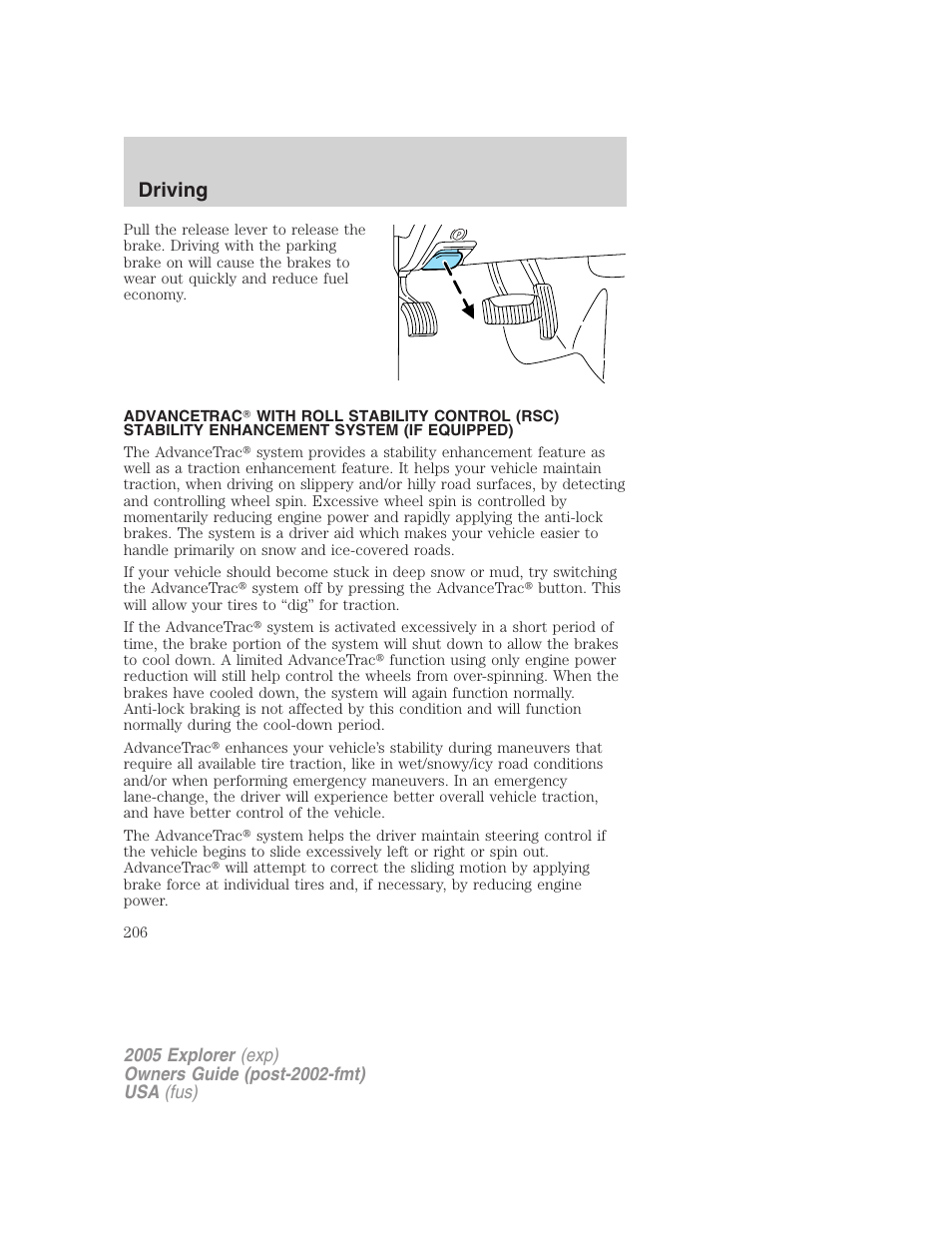 Traction control/advancetrac, Driving | FORD 2005 Explorer v.3 User Manual | Page 206 / 312