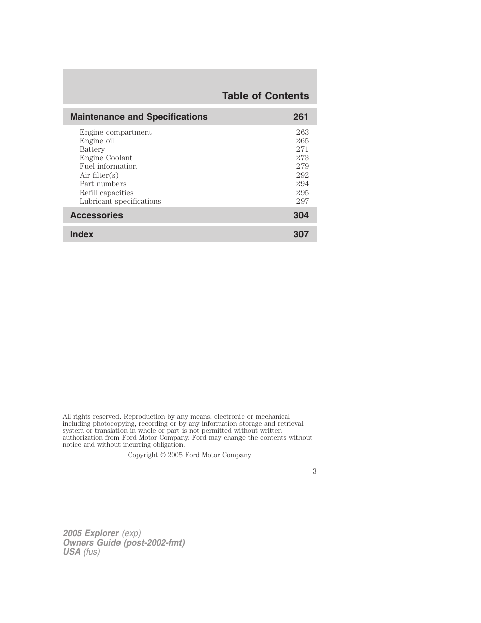 FORD 2005 Explorer v.3 User Manual | Page 3 / 312