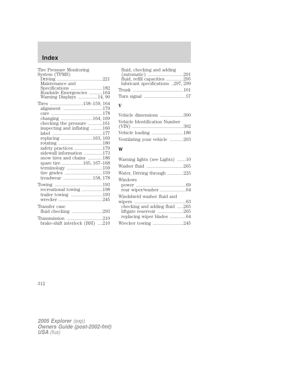 Index | FORD 2005 Explorer v.3 User Manual | Page 312 / 312