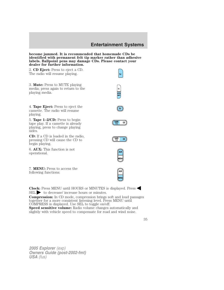 Entertainment systems | FORD 2005 Explorer v.3 User Manual | Page 35 / 312