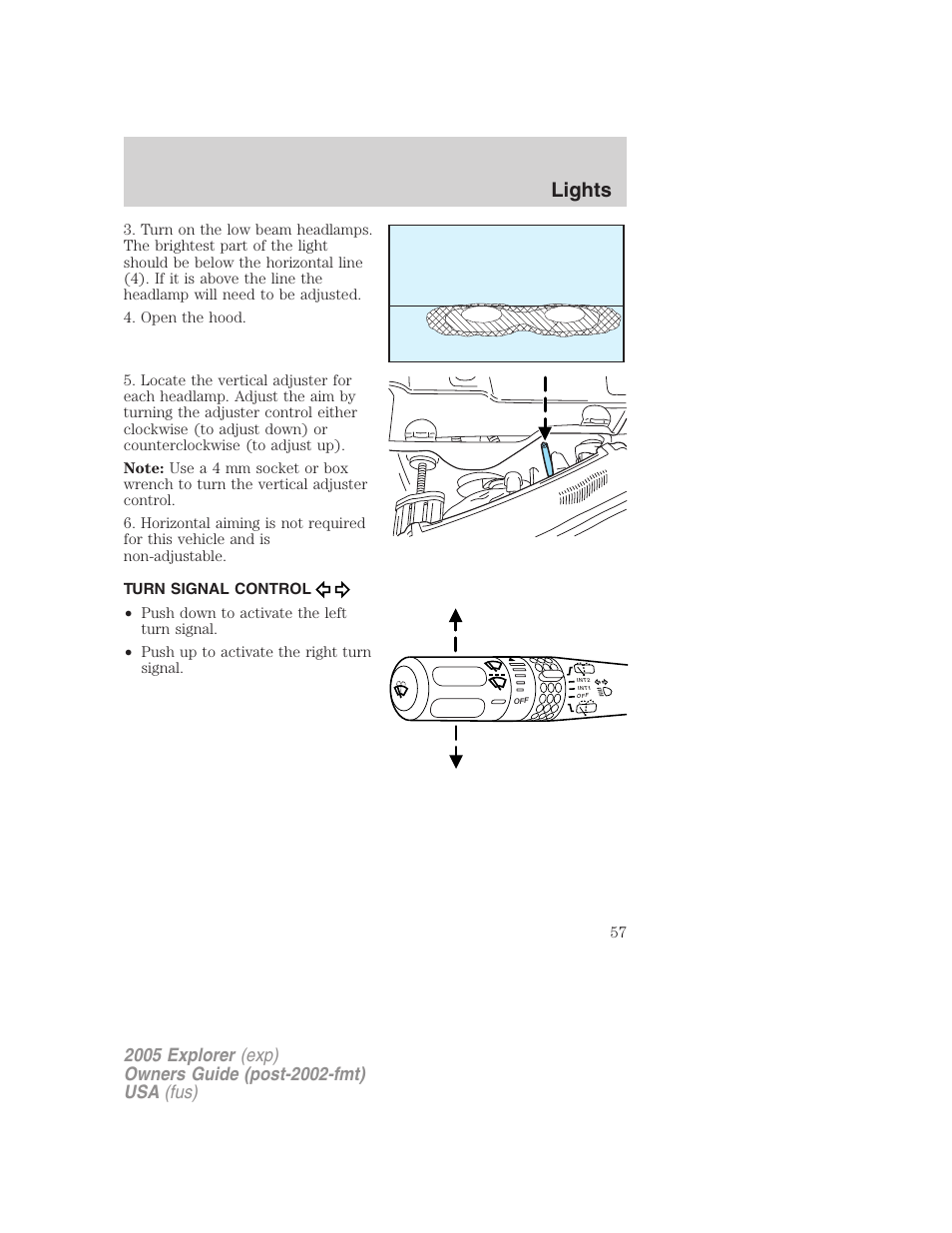 Turn signal control, Lights | FORD 2005 Explorer v.3 User Manual | Page 57 / 312