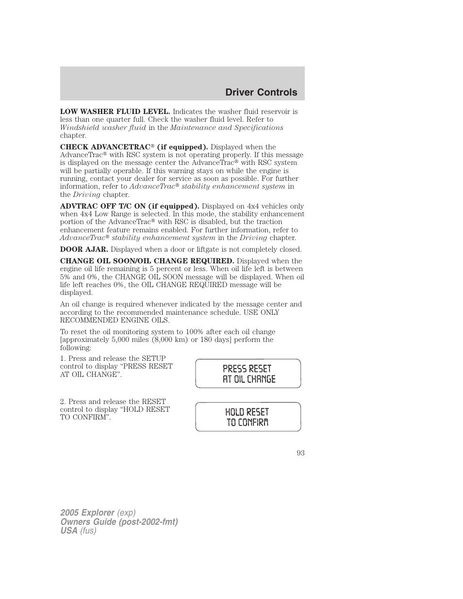 Driver controls | FORD 2005 Explorer v.3 User Manual | Page 93 / 312