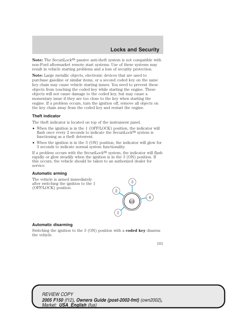 Locks and security | FORD 2005 F-150 v.1 User Manual | Page 101 / 312