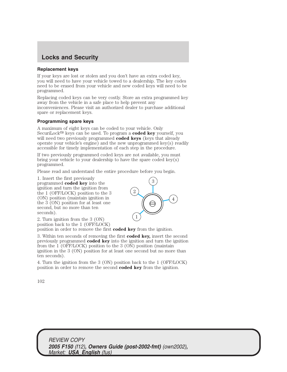 Locks and security | FORD 2005 F-150 v.1 User Manual | Page 102 / 312