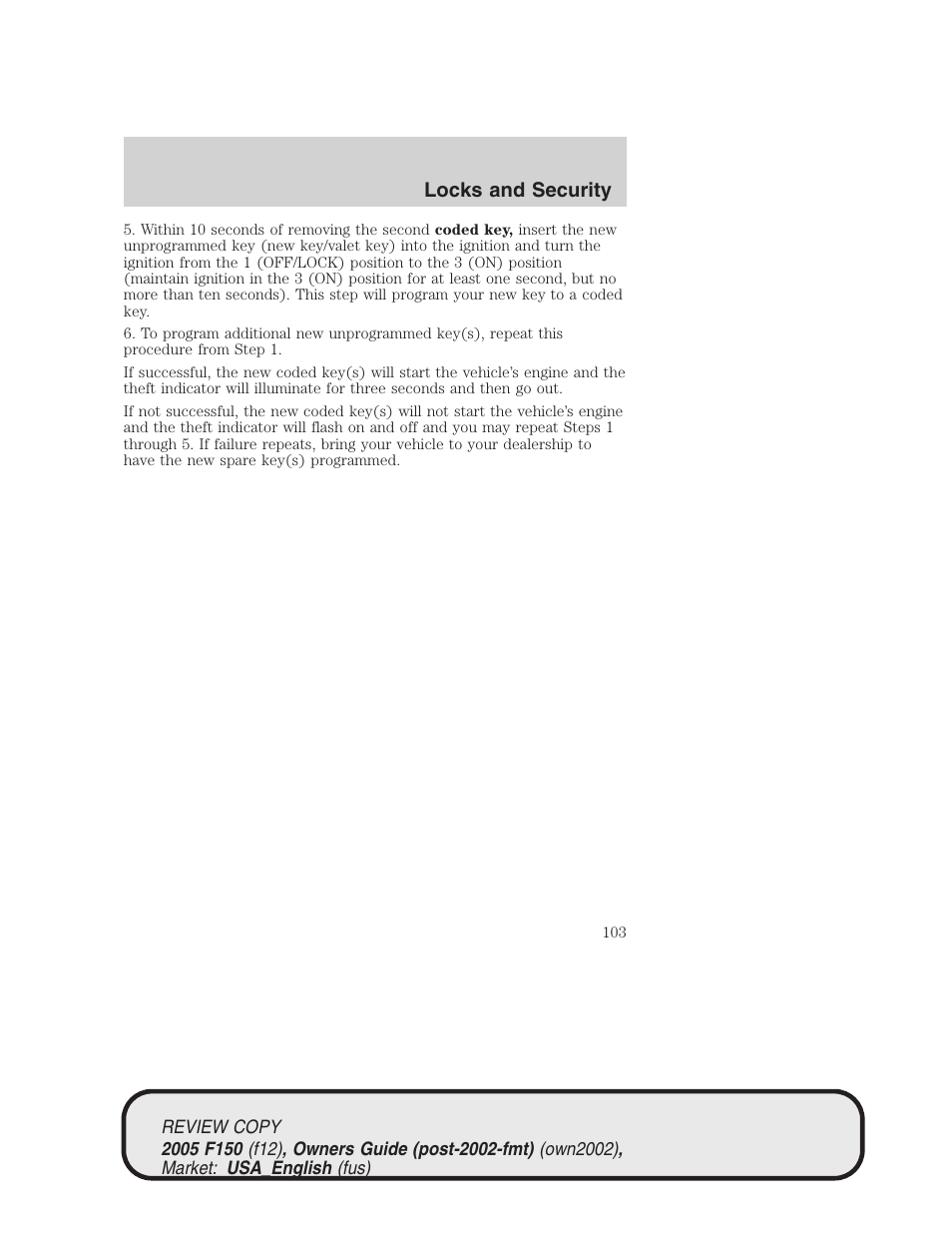 Locks and security | FORD 2005 F-150 v.1 User Manual | Page 103 / 312