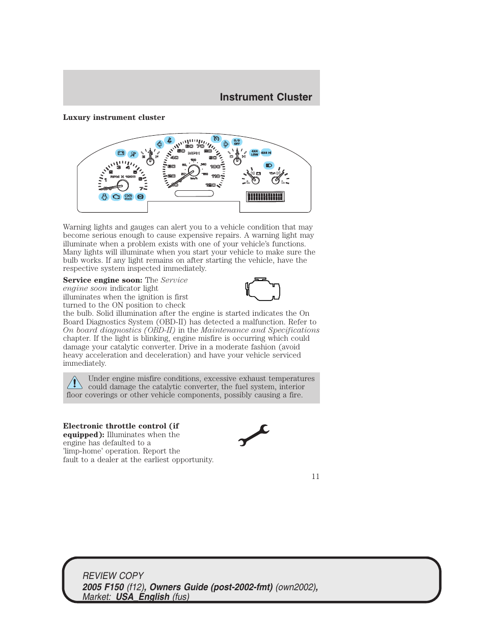 Instrument cluster | FORD 2005 F-150 v.1 User Manual | Page 11 / 312