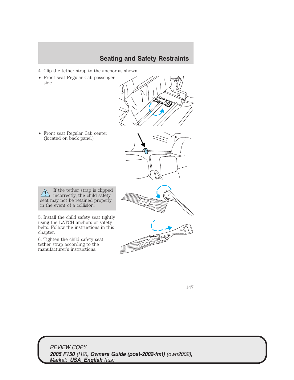 Seating and safety restraints | FORD 2005 F-150 v.1 User Manual | Page 147 / 312