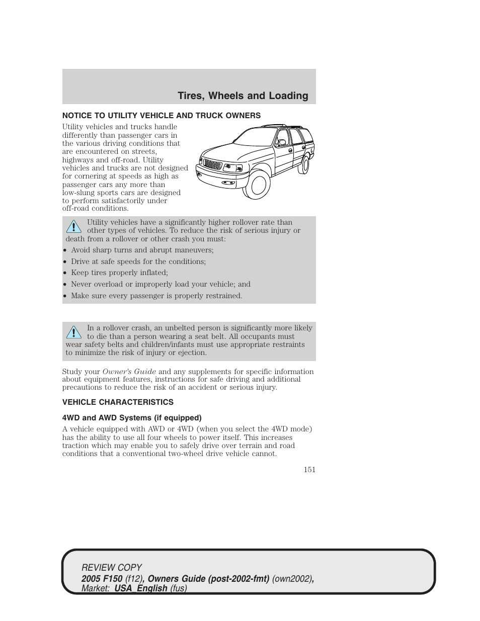 Tires, wheels and loading | FORD 2005 F-150 v.1 User Manual | Page 151 / 312