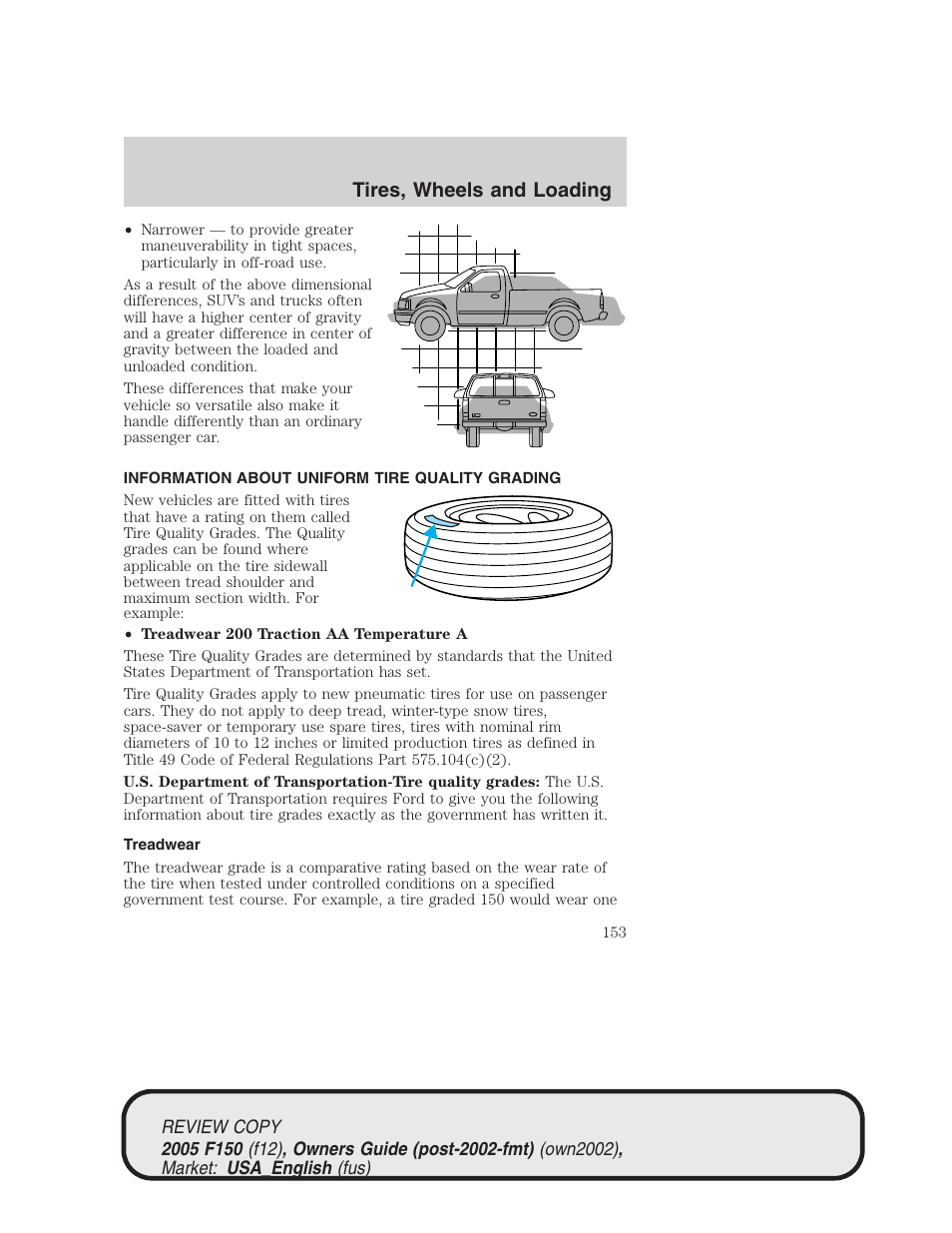 Tires, wheels and loading | FORD 2005 F-150 v.1 User Manual | Page 153 / 312