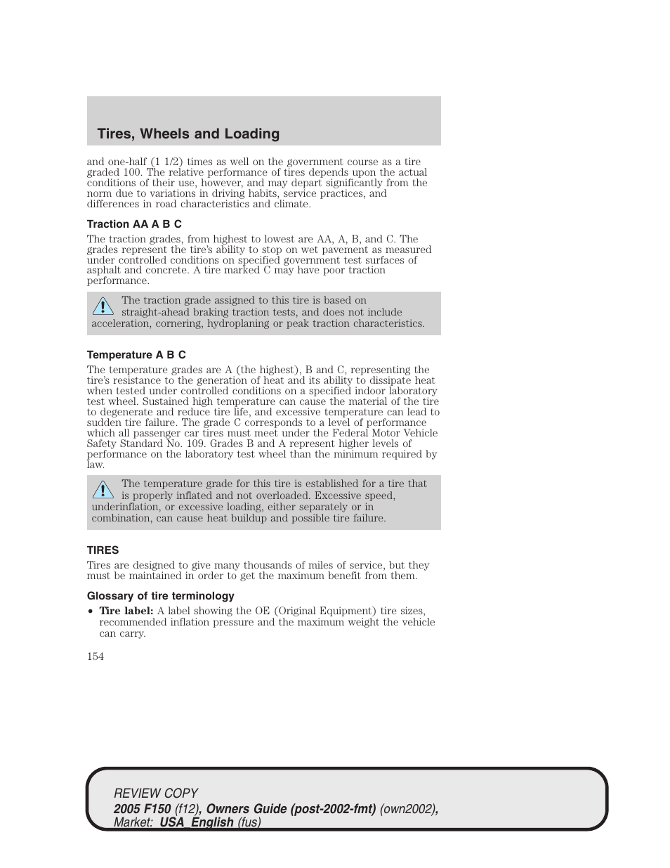 Tires, wheels and loading | FORD 2005 F-150 v.1 User Manual | Page 154 / 312