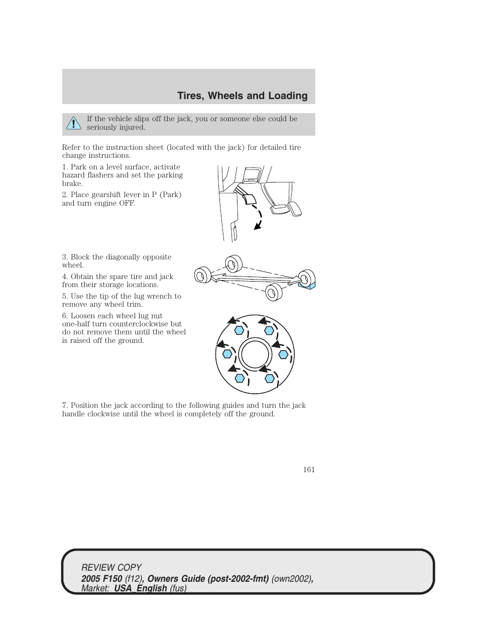 Tires, wheels and loading | FORD 2005 F-150 v.1 User Manual | Page 161 / 312