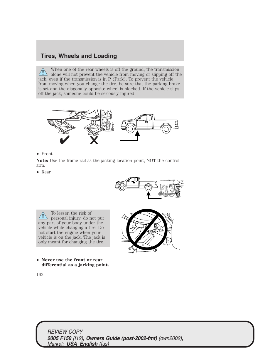Tires, wheels and loading | FORD 2005 F-150 v.1 User Manual | Page 162 / 312