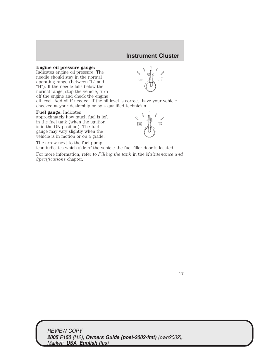 Instrument cluster | FORD 2005 F-150 v.1 User Manual | Page 17 / 312