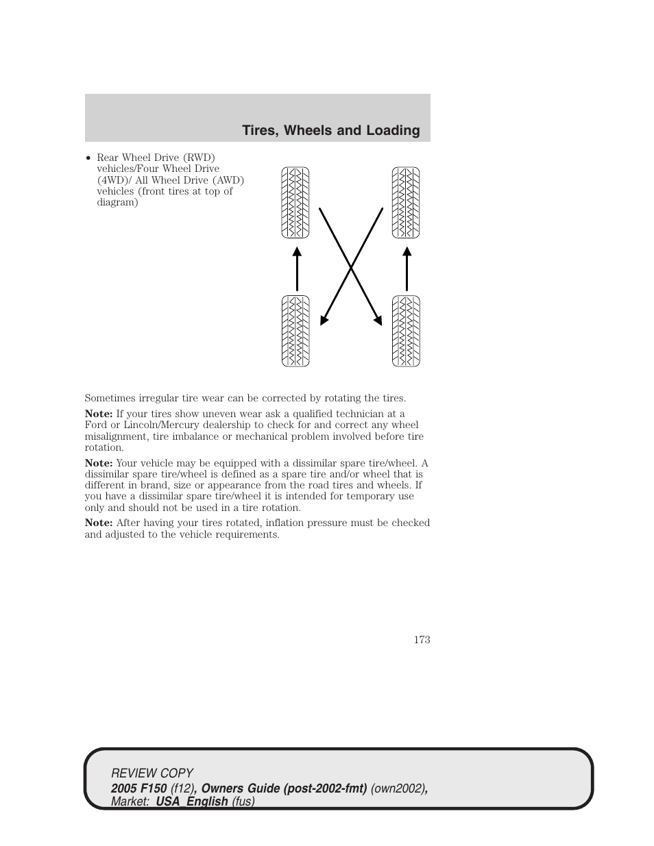 Tires, wheels and loading | FORD 2005 F-150 v.1 User Manual | Page 173 / 312