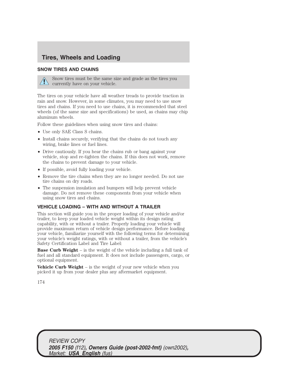 Tires, wheels and loading | FORD 2005 F-150 v.1 User Manual | Page 174 / 312