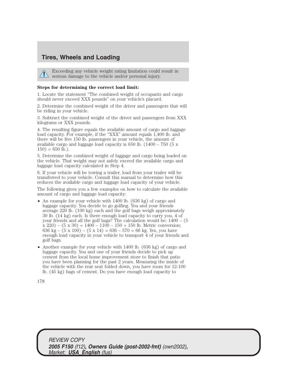 Tires, wheels and loading | FORD 2005 F-150 v.1 User Manual | Page 178 / 312