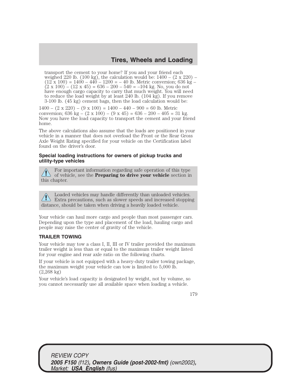 Tires, wheels and loading | FORD 2005 F-150 v.1 User Manual | Page 179 / 312