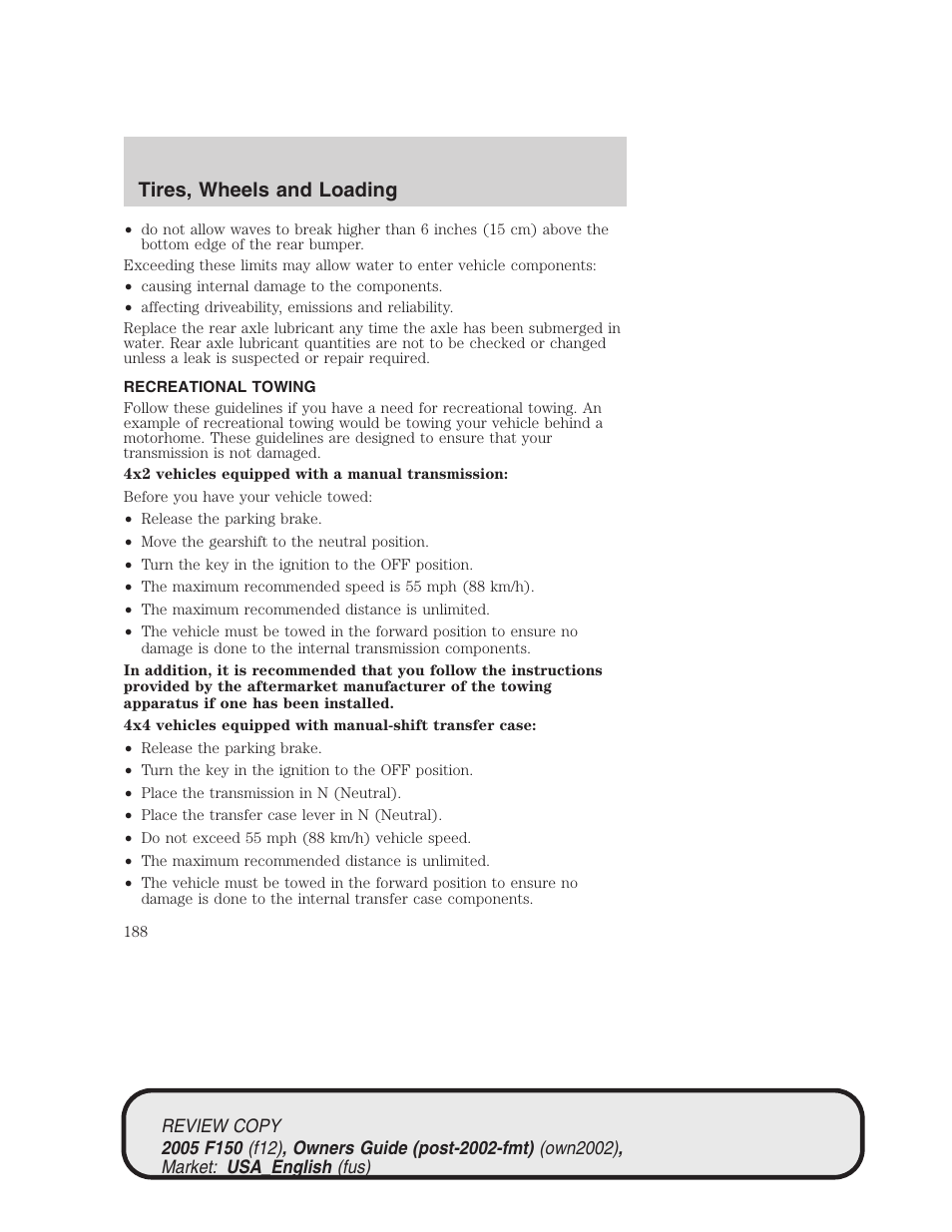 Tires, wheels and loading | FORD 2005 F-150 v.1 User Manual | Page 188 / 312