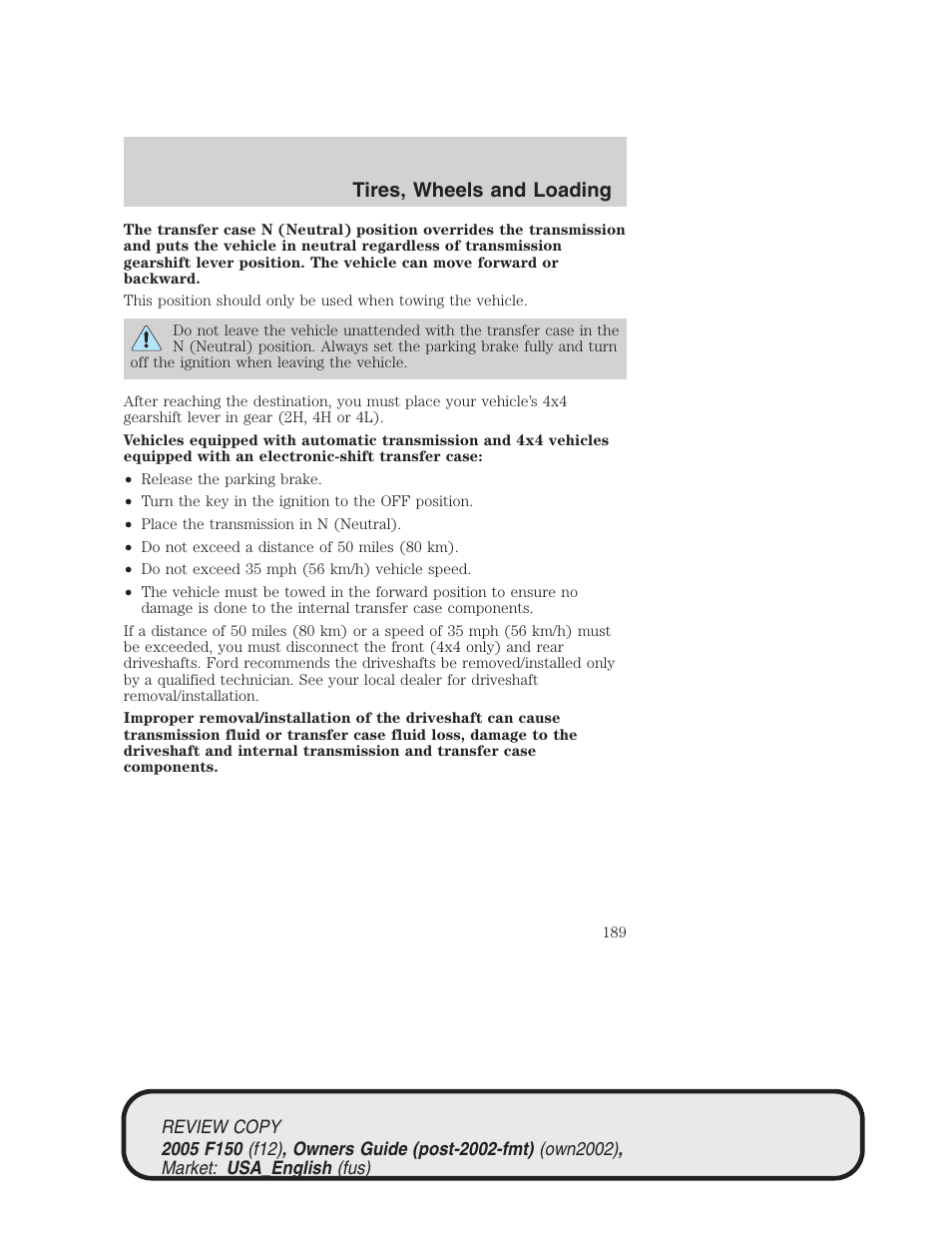 Tires, wheels and loading | FORD 2005 F-150 v.1 User Manual | Page 189 / 312