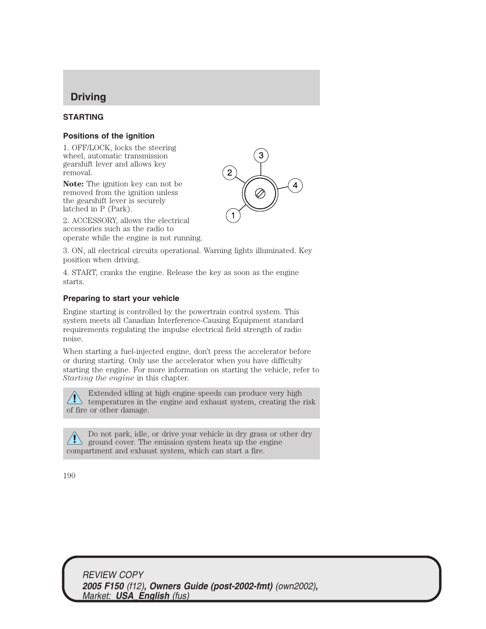 Driving | FORD 2005 F-150 v.1 User Manual | Page 190 / 312