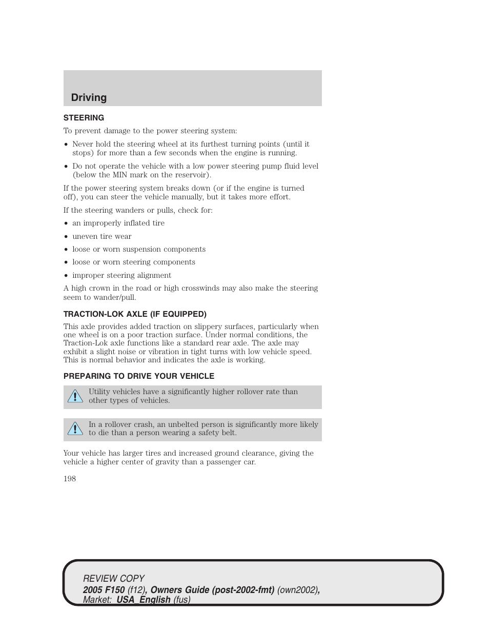 Driving | FORD 2005 F-150 v.1 User Manual | Page 198 / 312