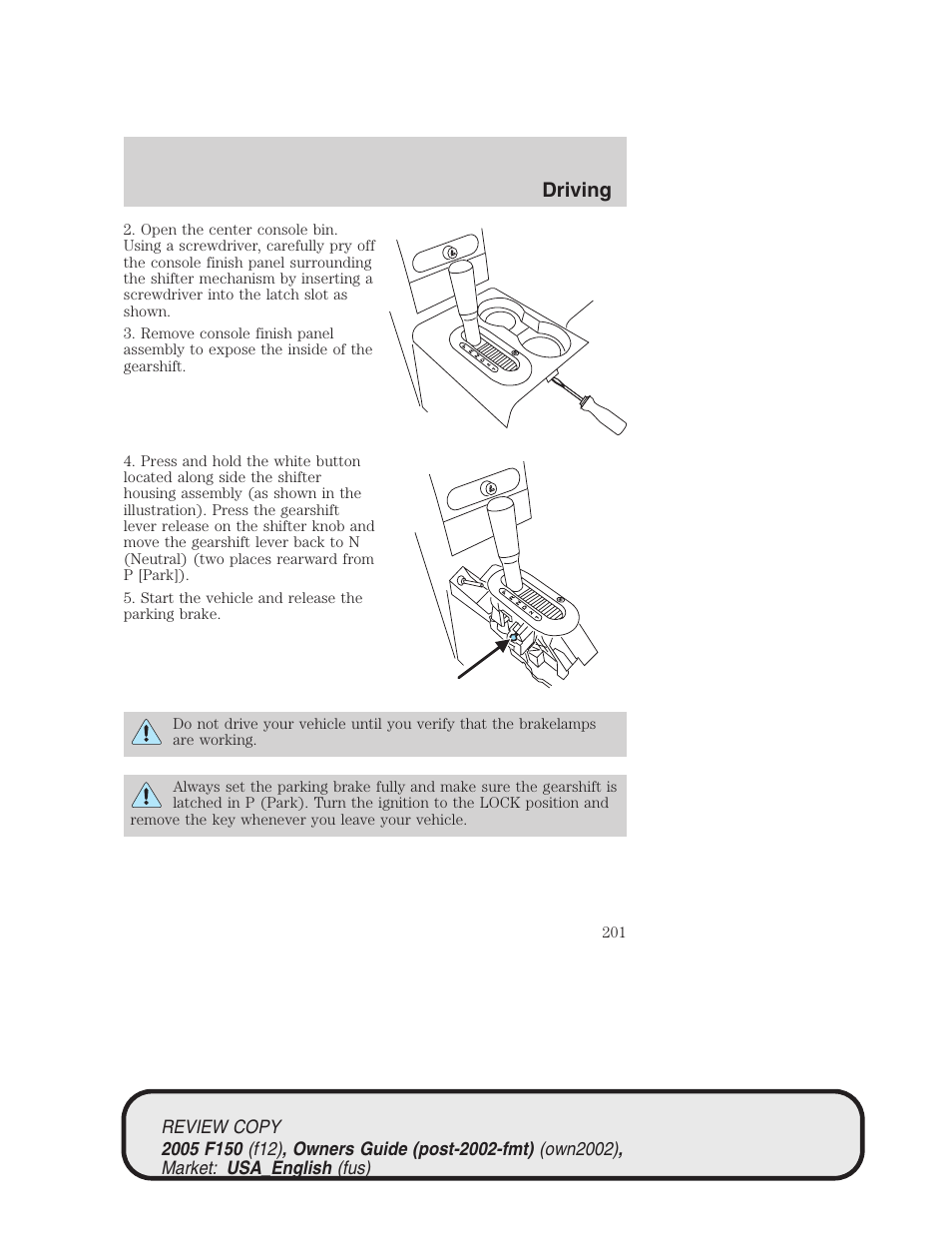 Driving | FORD 2005 F-150 v.1 User Manual | Page 201 / 312