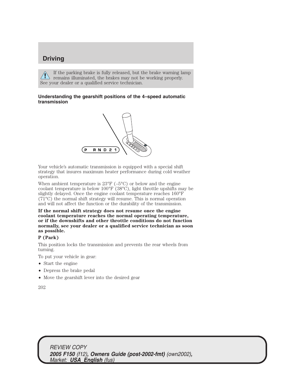 Driving | FORD 2005 F-150 v.1 User Manual | Page 202 / 312