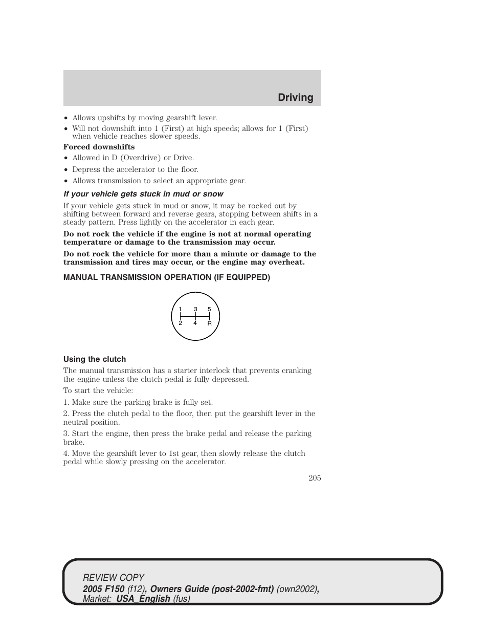 Driving | FORD 2005 F-150 v.1 User Manual | Page 205 / 312