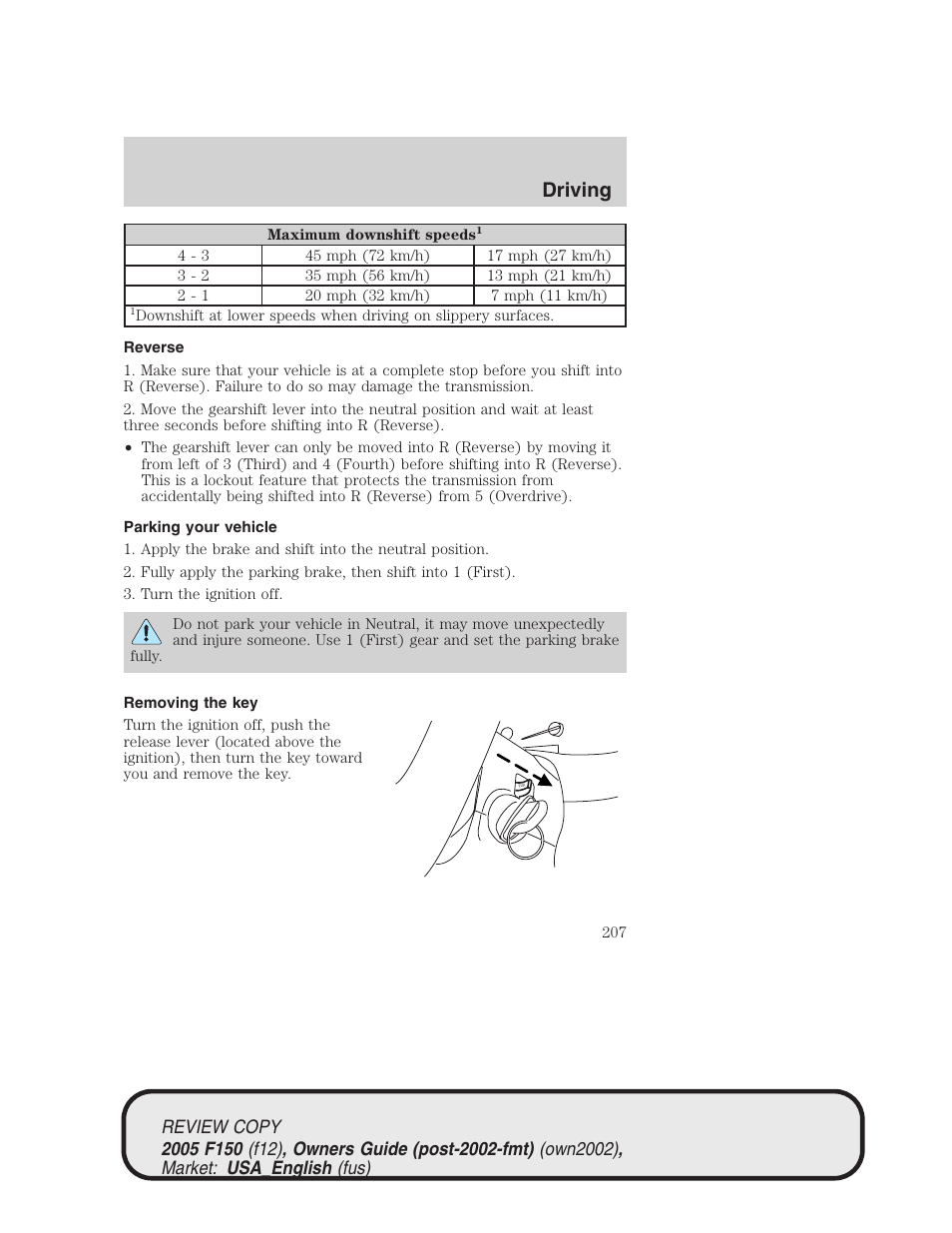 Driving | FORD 2005 F-150 v.1 User Manual | Page 207 / 312