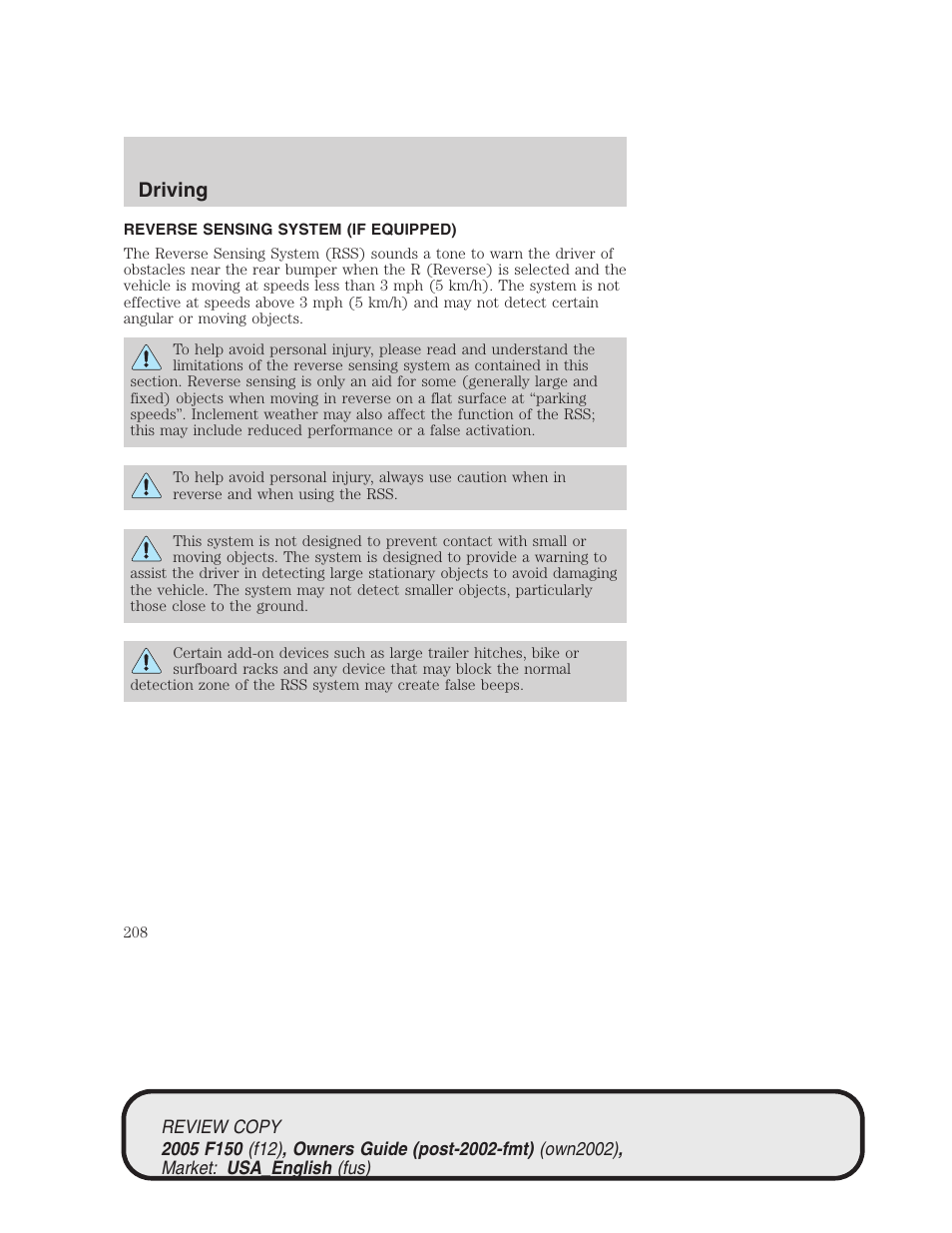 Driving | FORD 2005 F-150 v.1 User Manual | Page 208 / 312