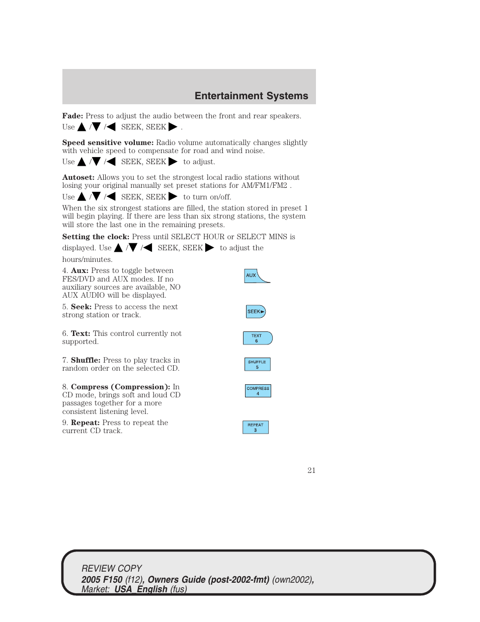 Entertainment systems | FORD 2005 F-150 v.1 User Manual | Page 21 / 312
