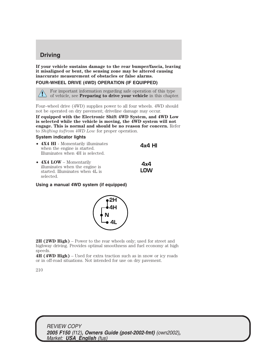 Driving | FORD 2005 F-150 v.1 User Manual | Page 210 / 312