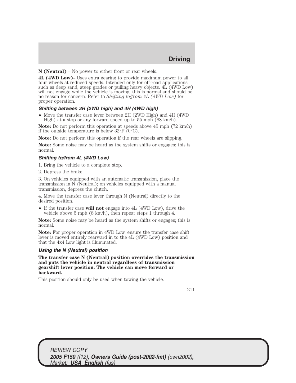 Driving | FORD 2005 F-150 v.1 User Manual | Page 211 / 312
