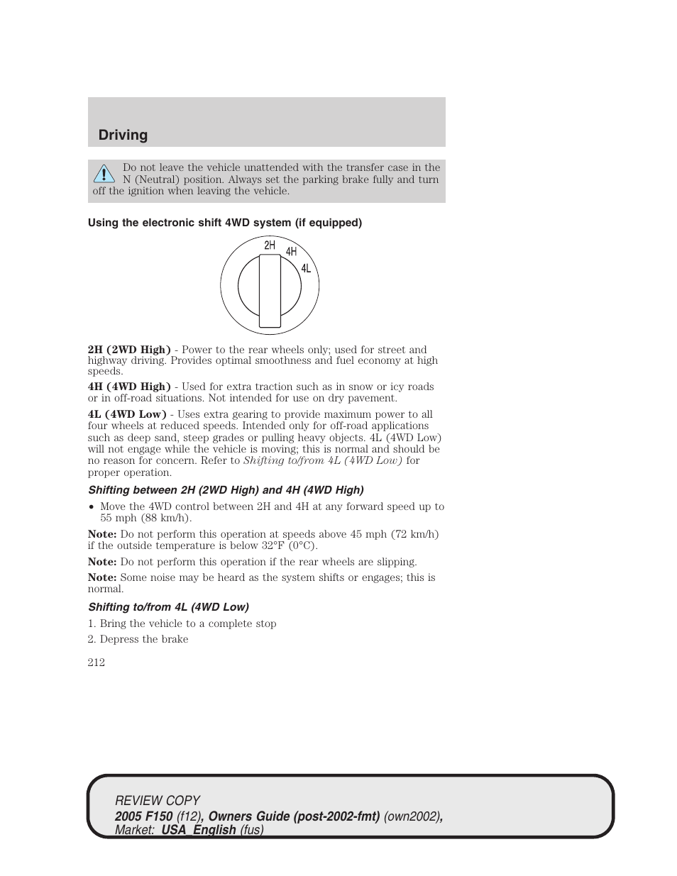 Driving | FORD 2005 F-150 v.1 User Manual | Page 212 / 312