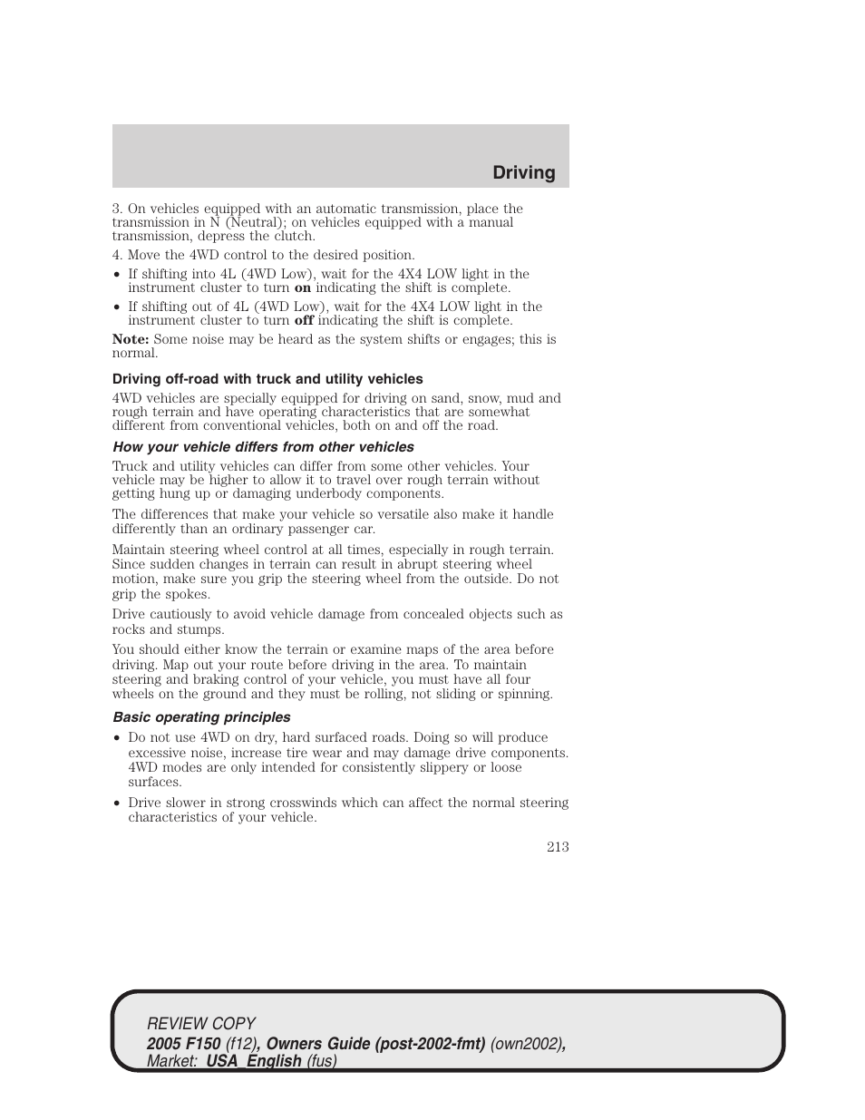 Driving | FORD 2005 F-150 v.1 User Manual | Page 213 / 312