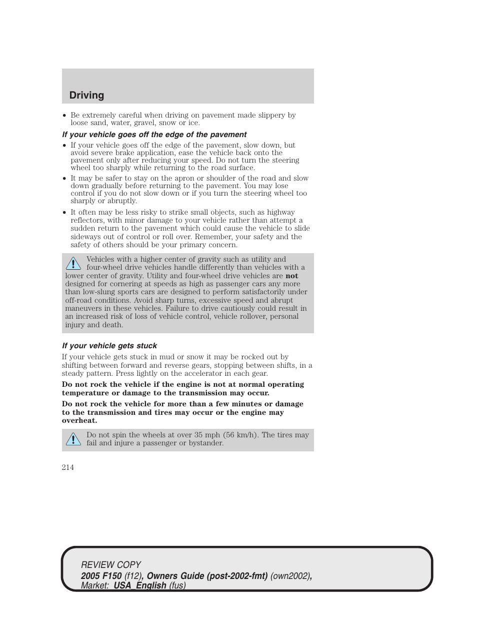 Driving | FORD 2005 F-150 v.1 User Manual | Page 214 / 312
