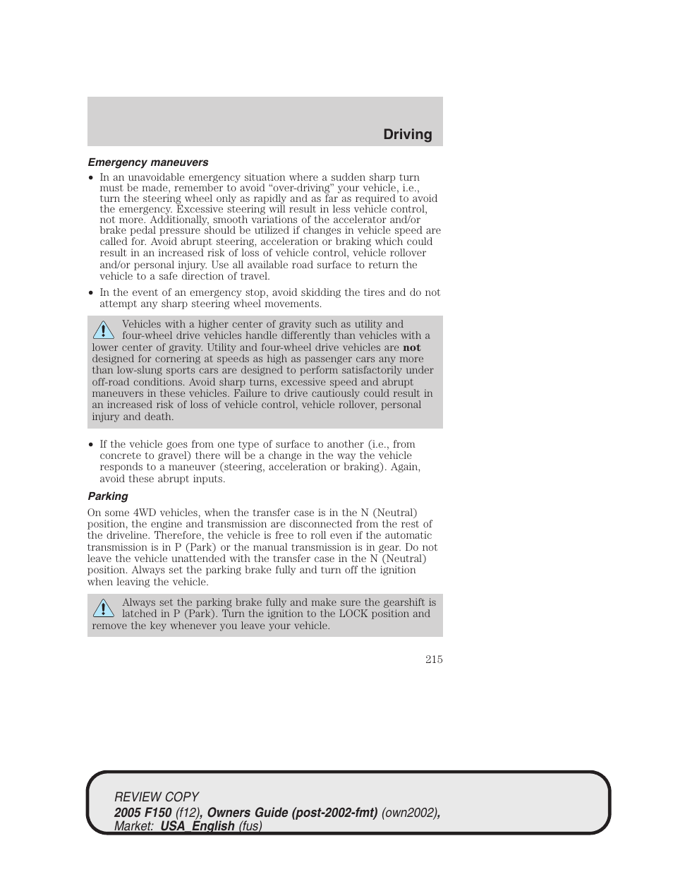 Driving | FORD 2005 F-150 v.1 User Manual | Page 215 / 312