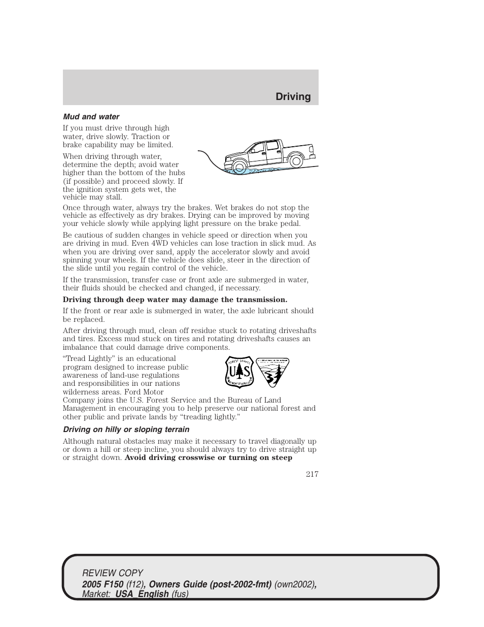 Driving | FORD 2005 F-150 v.1 User Manual | Page 217 / 312