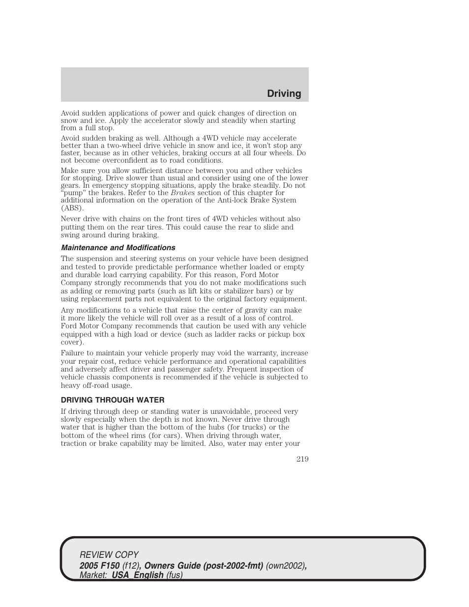 Driving | FORD 2005 F-150 v.1 User Manual | Page 219 / 312