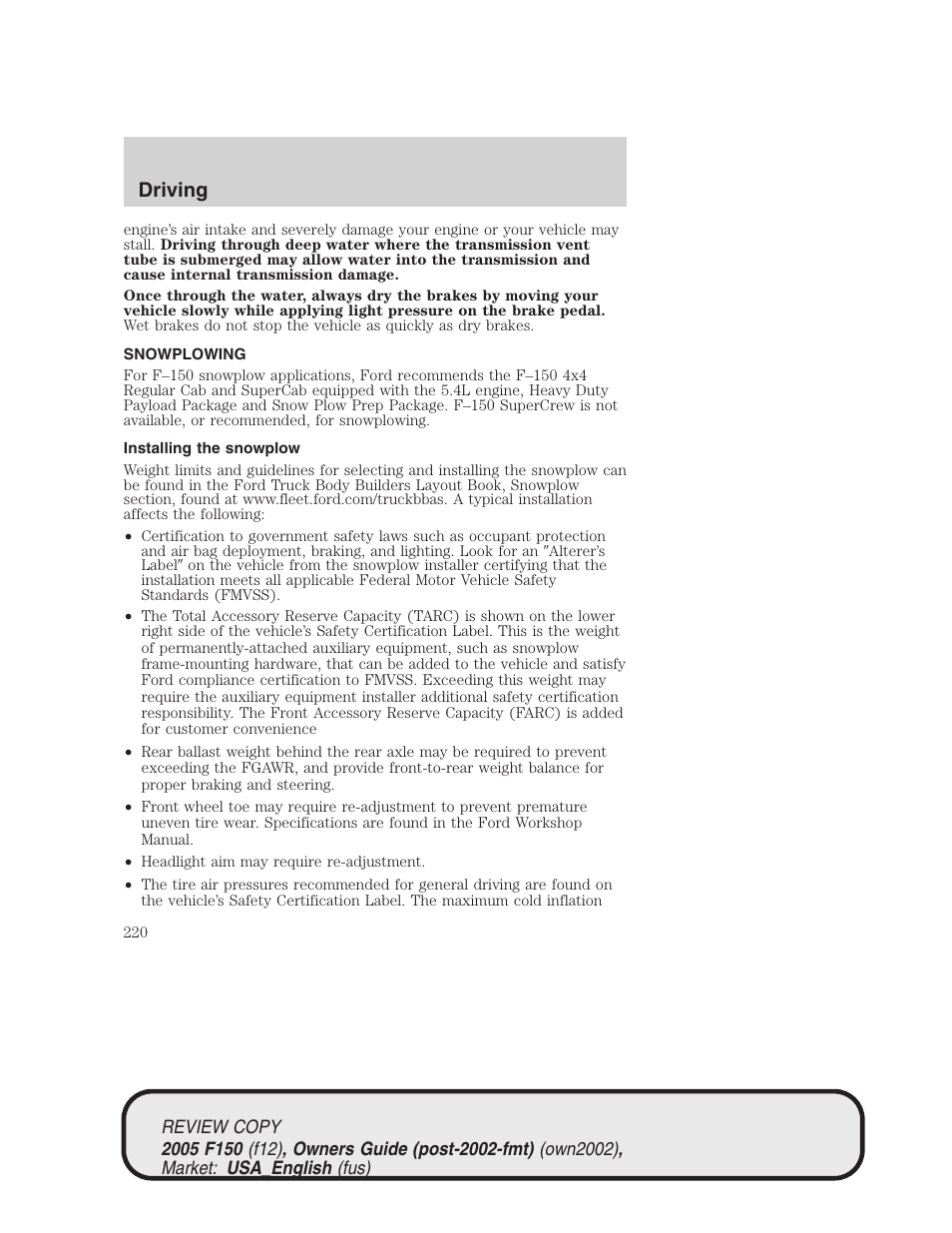 Driving | FORD 2005 F-150 v.1 User Manual | Page 220 / 312