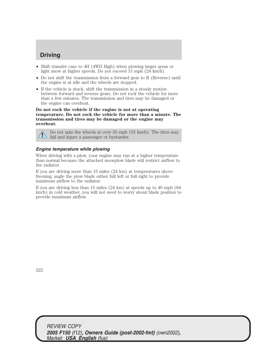 Driving | FORD 2005 F-150 v.1 User Manual | Page 222 / 312