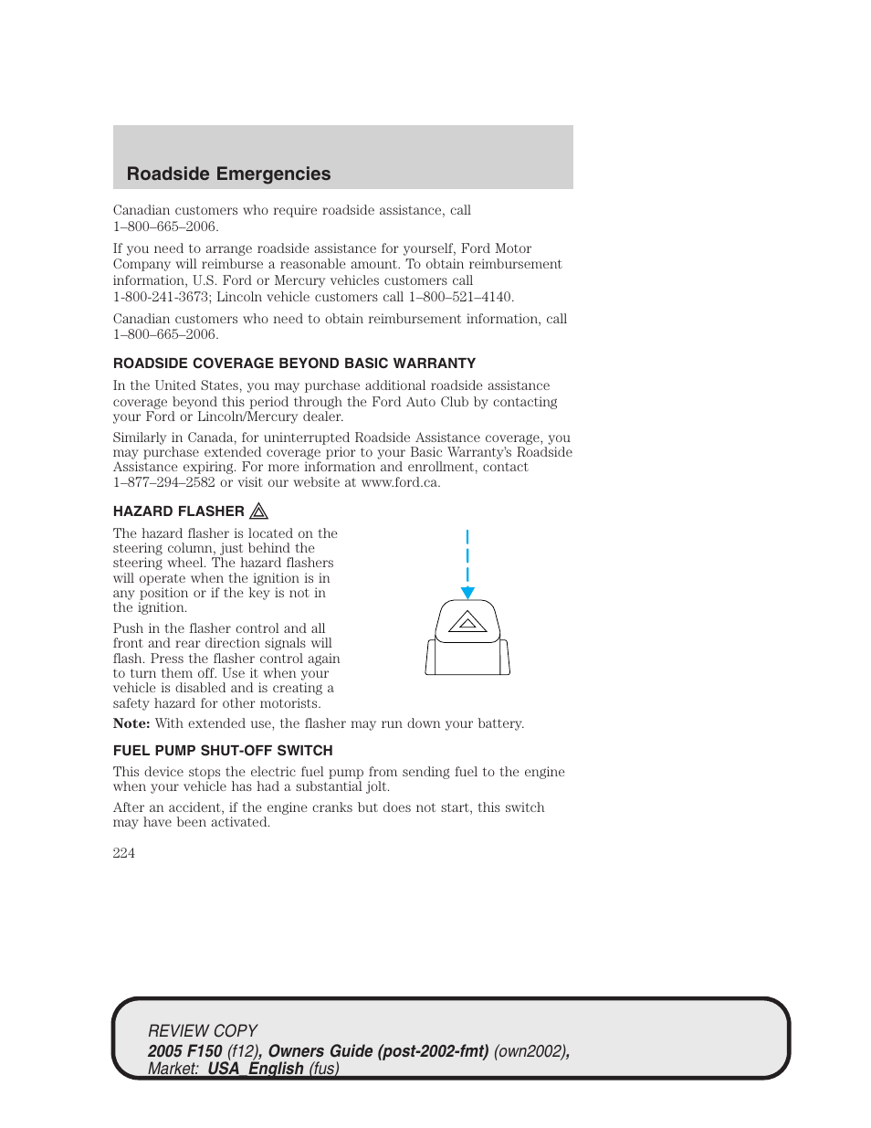Roadside emergencies | FORD 2005 F-150 v.1 User Manual | Page 224 / 312