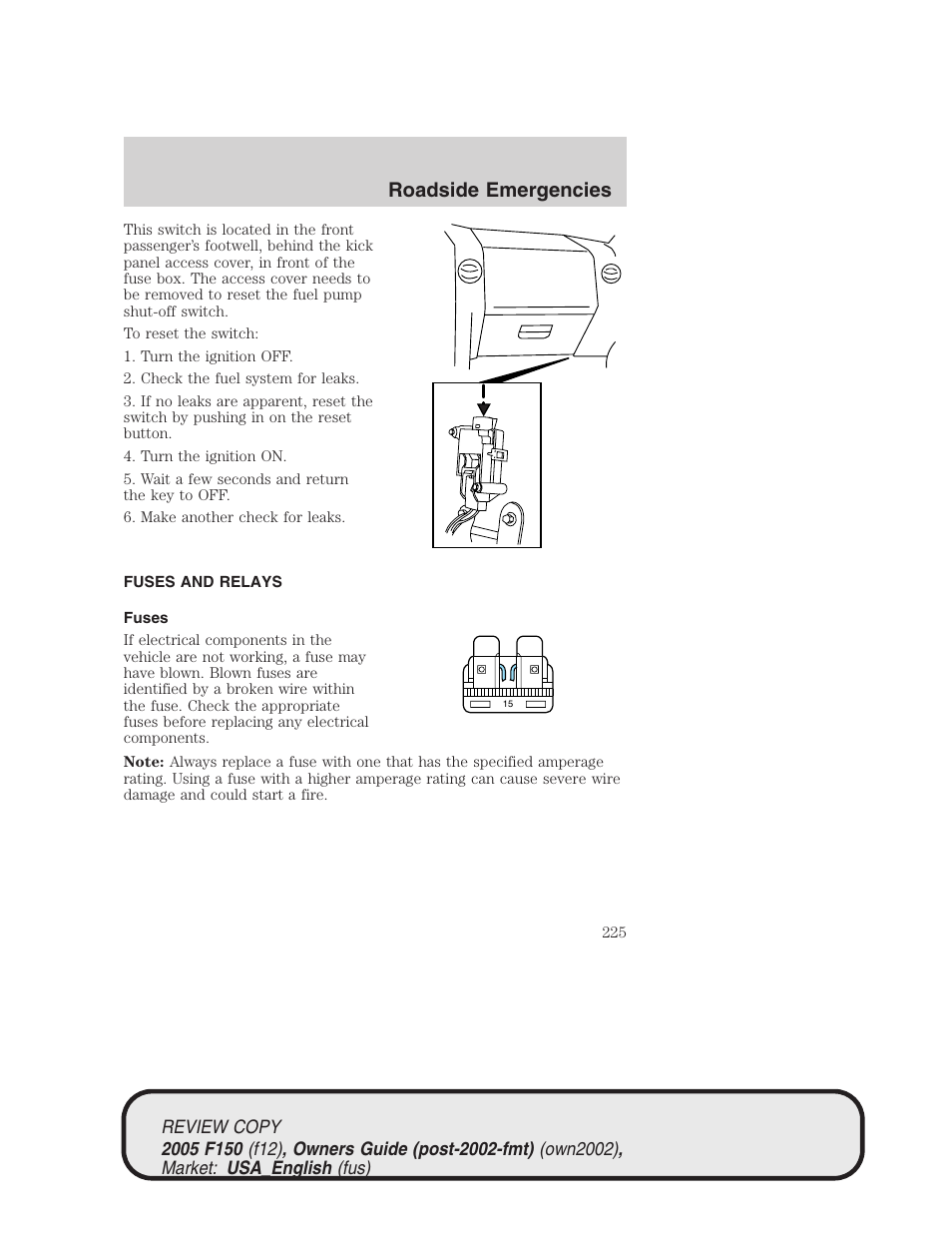Roadside emergencies | FORD 2005 F-150 v.1 User Manual | Page 225 / 312