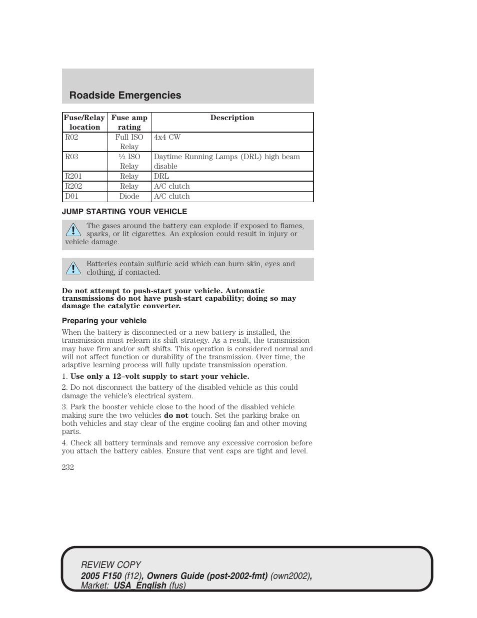 Roadside emergencies | FORD 2005 F-150 v.1 User Manual | Page 232 / 312